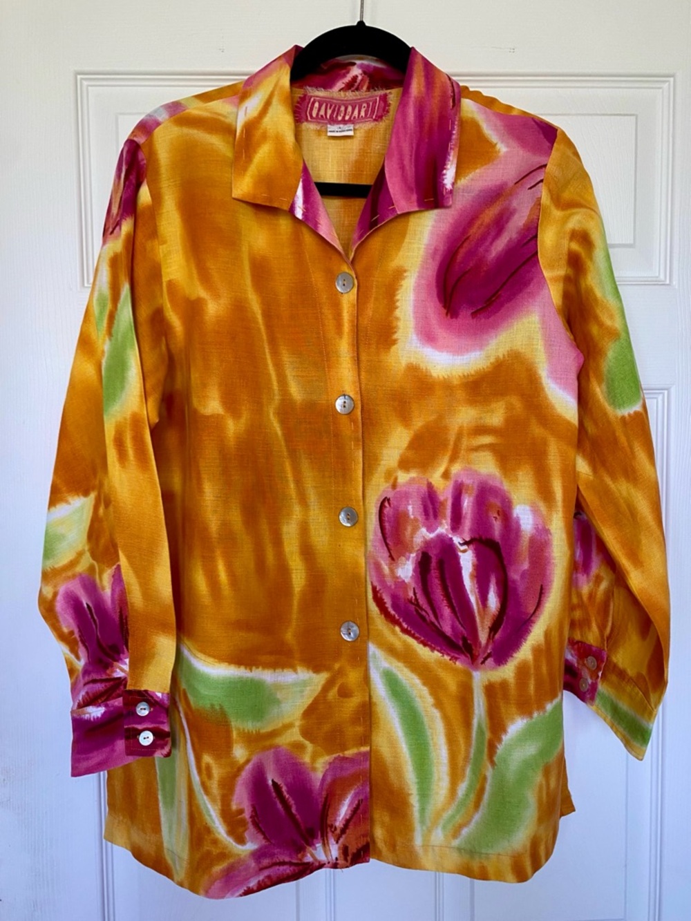 Vintage David Dart Floral Linen Jacket/Blouse Size Large
